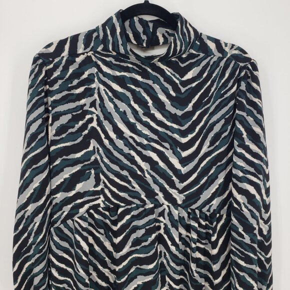 Nasty Gal Zebra Print Midi Dress 8 Long Sleeves High Low Hem Green Black - Picture 4 of 11